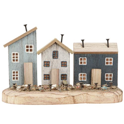 Product Maritime Decoration Houses Wood Fishing Village Blue White 26×16×10cm