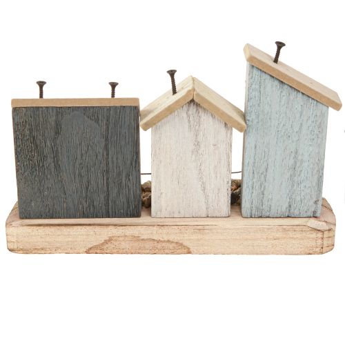 Product Maritime Decoration Houses Wood Fishing Village Blue White 26×16×10cm