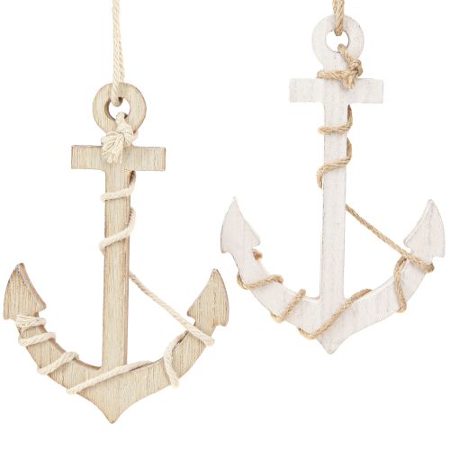 Maritime Wooden Anchor for Hanging White Natural 13.5×20cm 2 pcs