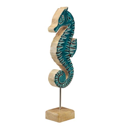 Product Maritime decoration seahorse on stand mango wood turquoise 29cm