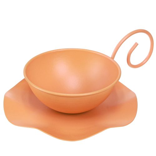 Metal Decorative Cup Orange Ø11.5cm H6cm With Saucer 2pcs