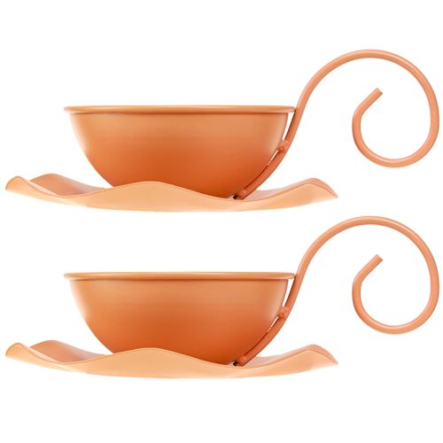 Product Metal Decorative Cup Orange Ø11.5cm H6cm With Saucer 2pcs