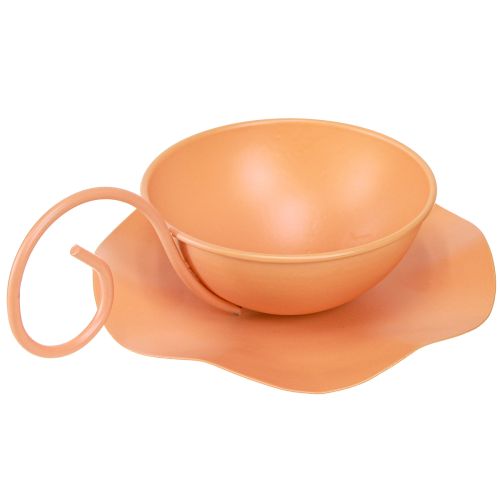 Product Metal Decorative Cup Orange Ø11.5cm H6cm With Saucer 2pcs