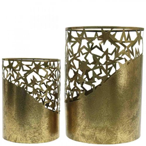 Product Metal lantern gold leaf look stars Ø15cm/20cm set of 2