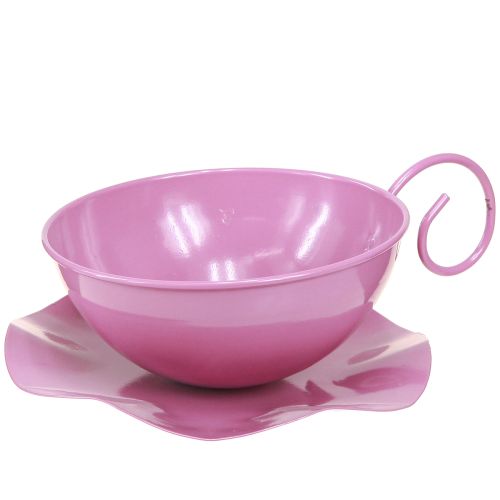 Metal cup Ø16cm H9cm decorative cup with saucer pink 2pcs