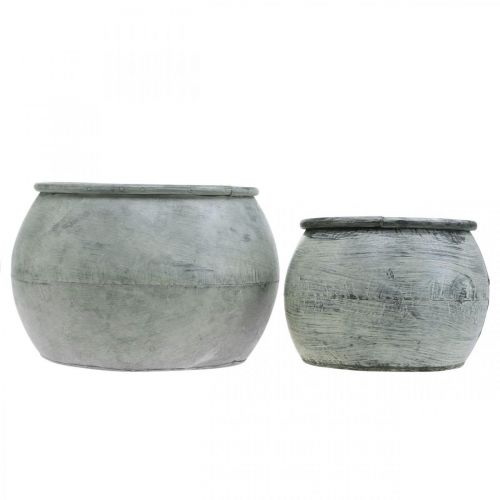 Product Round metal pot, decorative vessel, plant bowl silver, washed white, antique look Ø25.5 / 18cm H17 / 13cm, set of 2