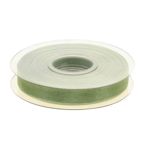 Product Organza ribbon green gift ribbon selvedge lime green 15mm 50m