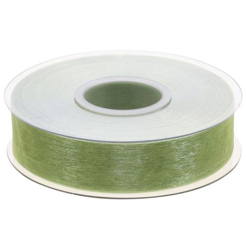 Product Organza ribbon green gift ribbon selvedge lime green 25mm 50m