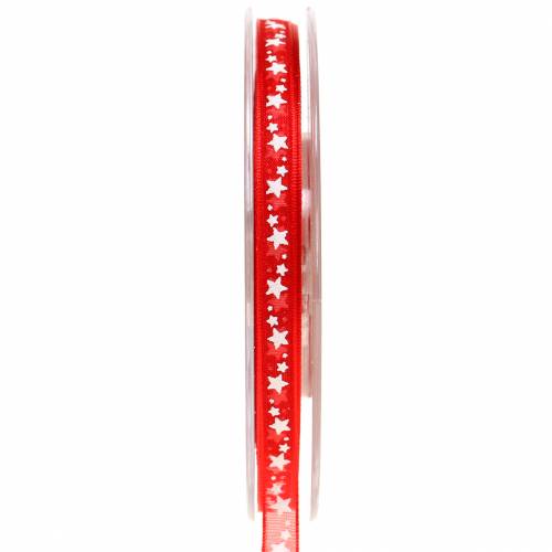 Floristik24 Organza ribbon with star red 6mm 20m