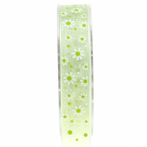 Floristik24 Organza ribbon green with flowers 20mm 20m