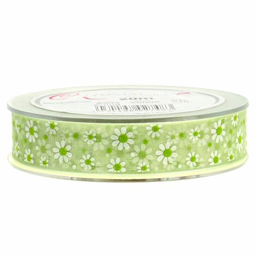 Product Organza ribbon green with flowers 20mm 20m