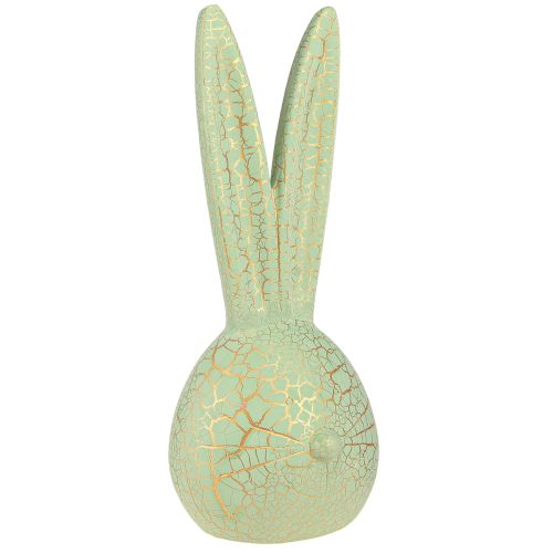 Easter decoration rabbit head mint green gold craquelure 16.5x16x40cm