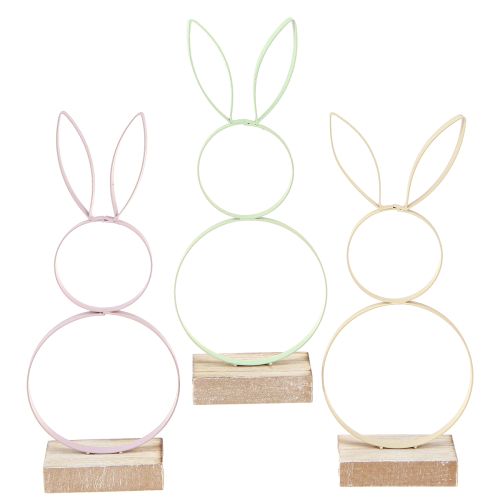 Floristik24 Easter Bunny Decoration Metal Wood Yellow Mint Pink H21cm 3pcs