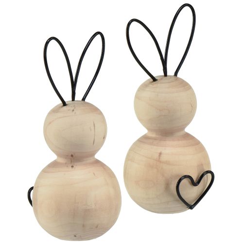 Easter bunnies wood metal in natural black H10.5cm 6 pcs