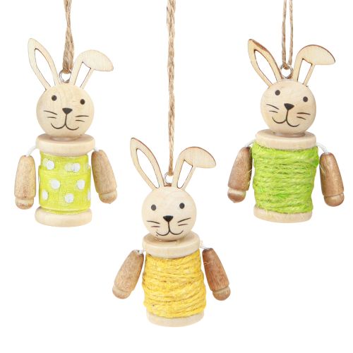 Easter bunnies for hanging Easter decoration wood jute H6.5cm 9 pcs