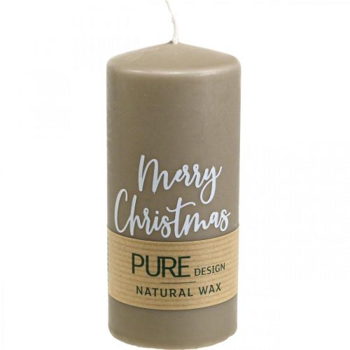 Floristik24 PURE pillar candles Merry Christmas 130/60mm wax brown 4pcs