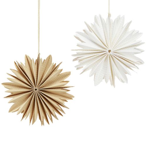 Floristik24 Paper Stars for Hanging Tree Decoration White Natural 16cm 6 Pcs