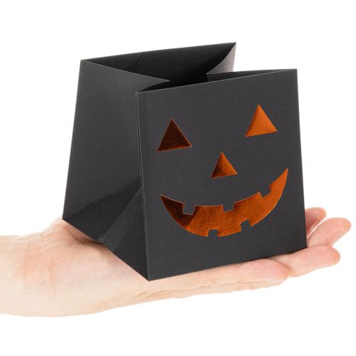 Product Pumpkin Face Paper Bags for Halloween Decoration, 10.5cm, Black and Orange, Set of 6