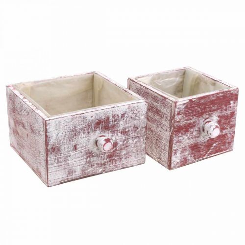 Product Plant box shabby chic decorative drawer red white set of 2