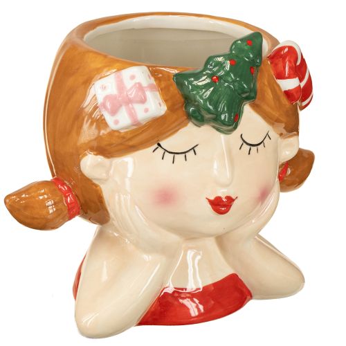 Product Plant head ceramic girl decorative planter Christmas H17cm