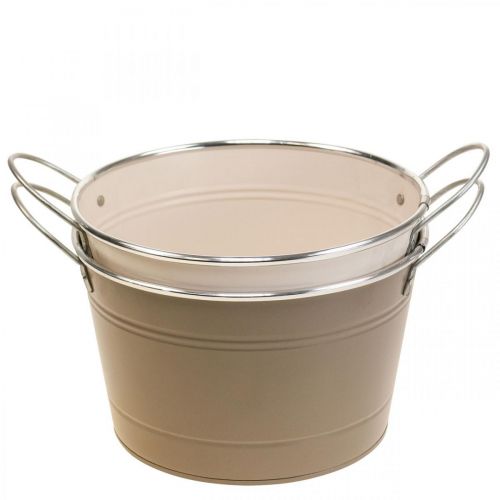 Product Planter metal decorative bowl brown/pink handle Ø20.5cm 2pcs