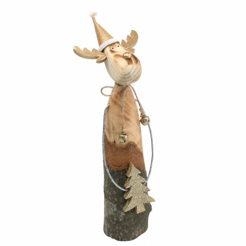 Floristik24 Natural branch reindeer with natural fir tree, Golden H27cm