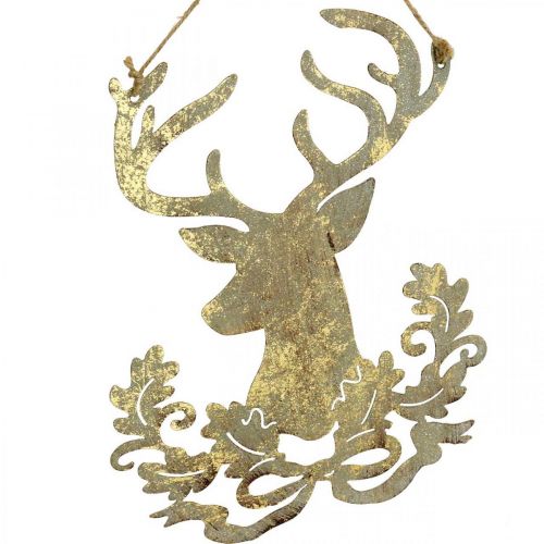 Floristik24 Reindeer for hanging, Christmas decoration, deer head, metal pendant golden antique look H23cm 2 pcs