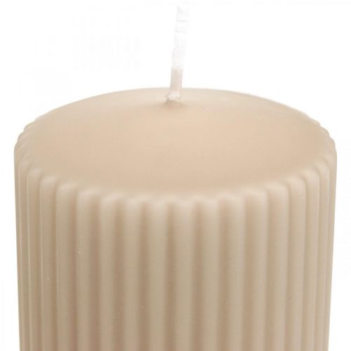 Product Pillar Candles Beige Grooved Candle 70/130mm 4 Pcs