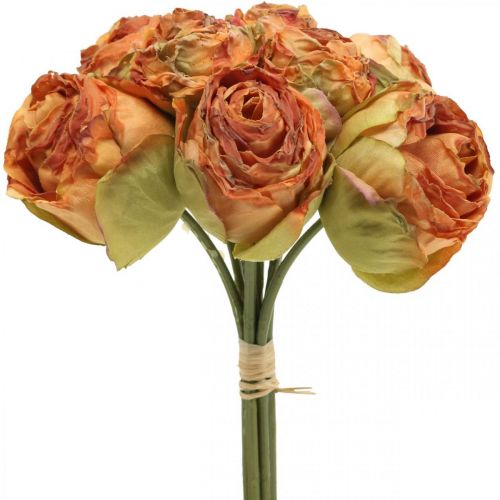 Rose bunch, silk flowers, artificial roses orange, antique look L23cm 8pcs