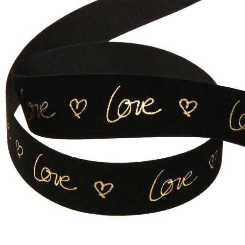 Product Velvet Ribbon Love Mourning Ribbon Hearts Black Gold 25mm 18m