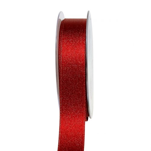 Floristik24 Satin ribbon with glitter red 25mm 20m