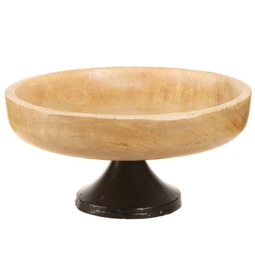 Bowl with Base Wood Metal Natural Black Ø20cm H10cm