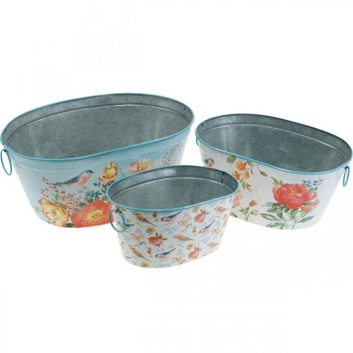 Product Plant bowls, spring, planter flowers / birds, metal container oval L39 / 31 / 24.5cm set of 3