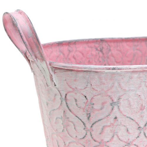 Floristik24 Zinc tub planter with pink decor 25.5cm x 13.5cm H12cm