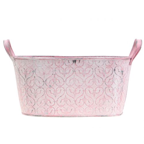 Floristik24 Zinc tub planter with pink decor 25.5cm x 13.5cm H12cm