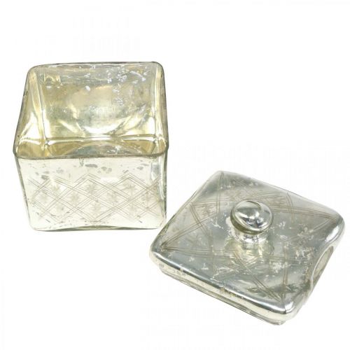 Product Glass jar with lid shabby glass decoration champagne 14×14×14.5cm