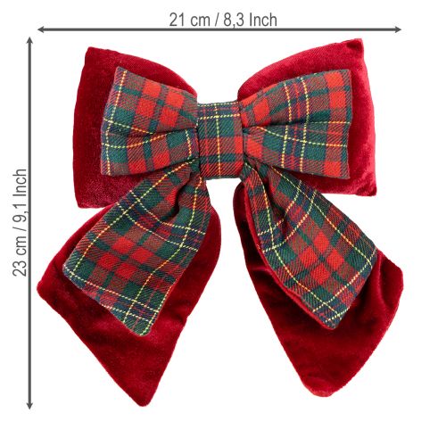 Product Red Scottish Plaid Velvet Bow Indoor 21×23cm