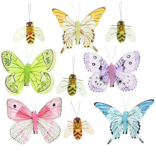 Butterfly, bee deco on clip 4cm - 8cm 9pcs