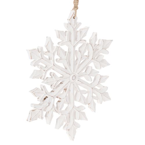 Product Large Wooden Snowflake Hanging Decoration 30cm White