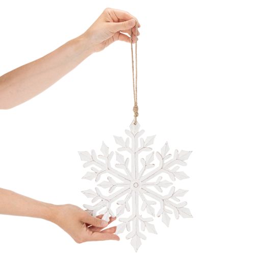 Product Large Wooden Snowflake Hanging Decoration 30cm White