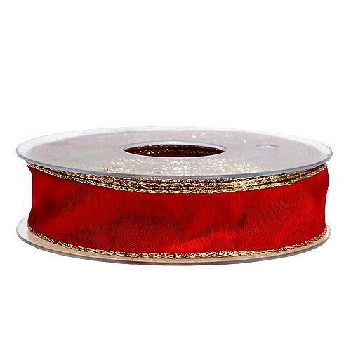 Product Silk ribbon red with gold edge 25mm 25m