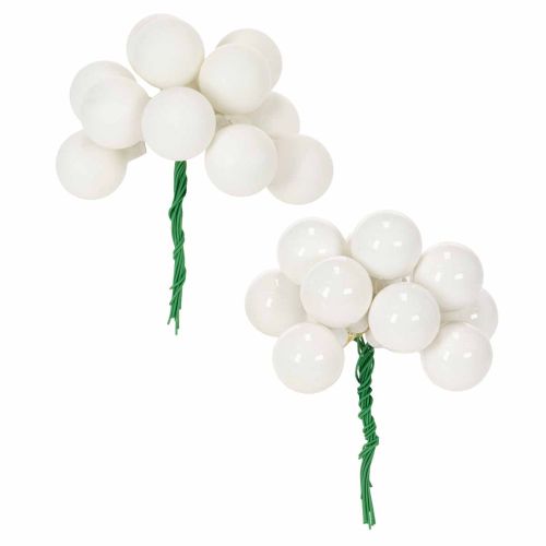 Product White Glass Mini Baubles on Wire, 25 mm, 140 Pieces for Floristry