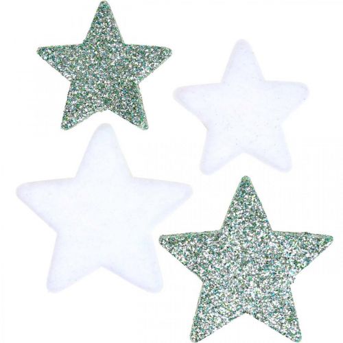 Floristik24 Scatter Decoration Christmas Scatter Stars Green White Ø4/5cm 40 Pcs