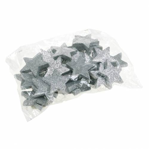 Product Scatter Decoration Stars with Glitter Ø6.5cm Silver 36 pcs