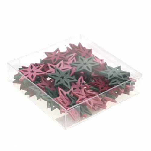 Product Scatter decoration star pink, grey assorted wood 4cm 72 pcs