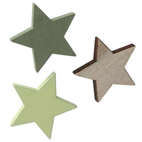 Floristik24 Star decoration wooden stars scatter natural green Ø3.5cm 72 pcs