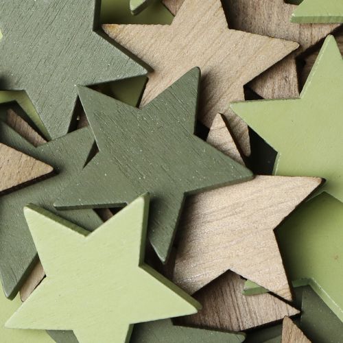 Product Star decoration wooden stars scatter natural green Ø3.5cm 72 pcs