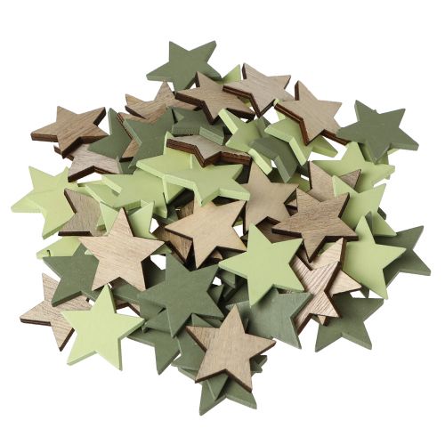 Product Star decoration wooden stars scatter natural green Ø3.5cm 72 pcs