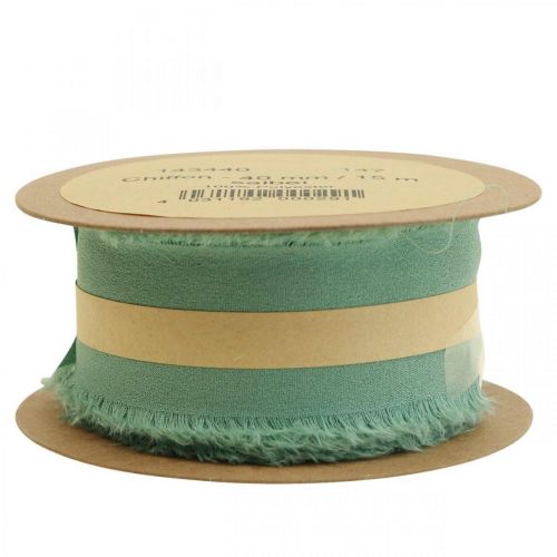 Product Fabric ribbon decorative ribbon with fringes sage green 40mm 15m