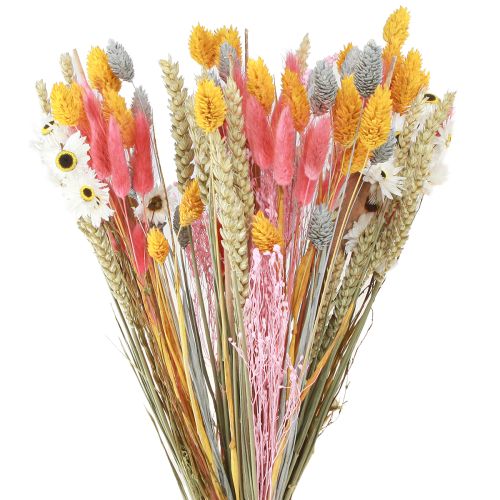 Bouquet of dried flowers and grains pink yellow blue 55cm